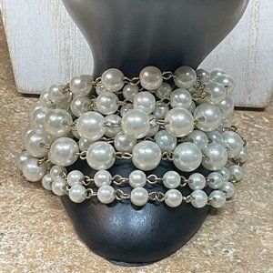 BEAUTIFUL VINTAGE 10 Layers Faux Pearls on Rosary Chain Massive Elegant BRACELET